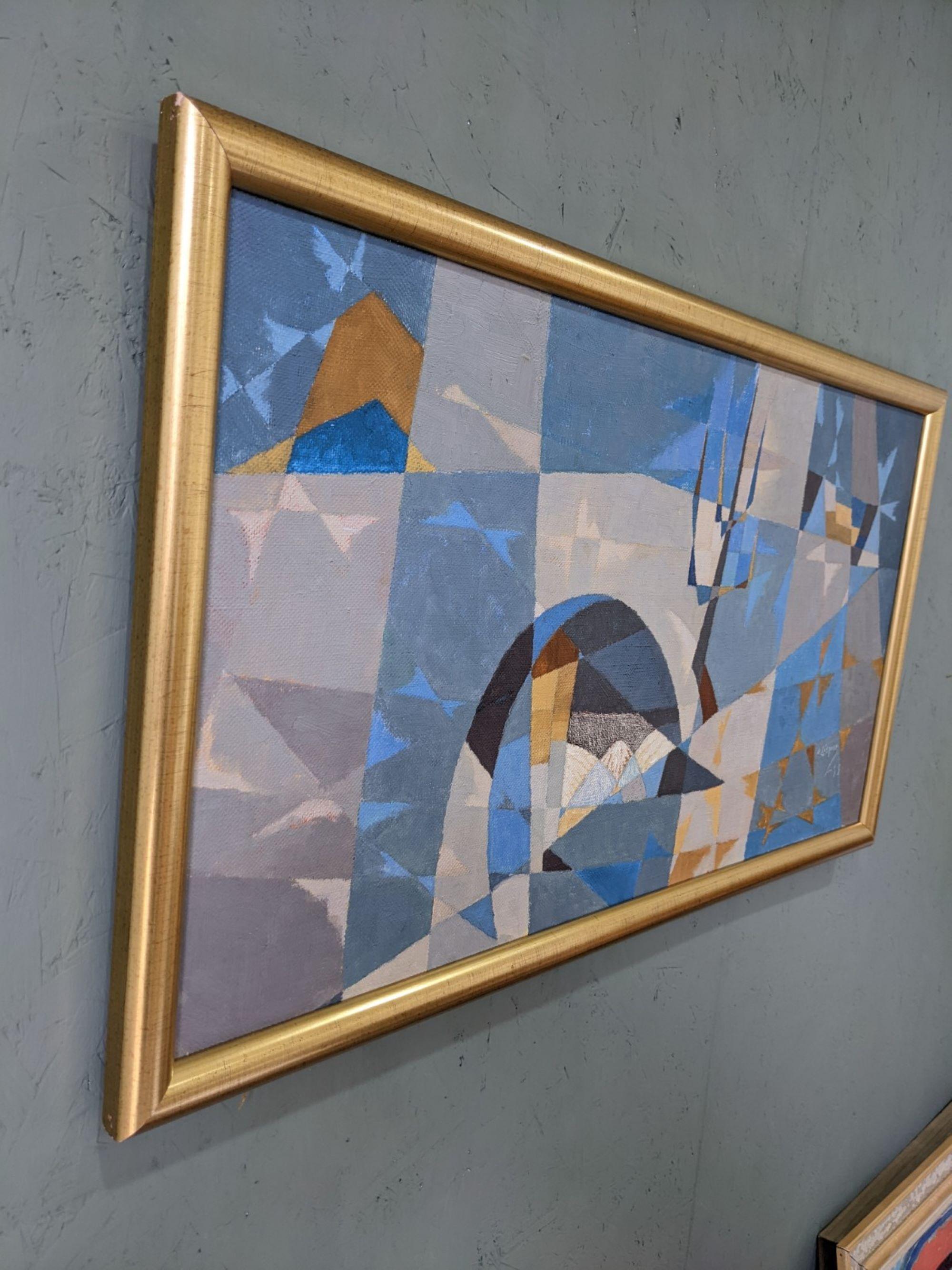 1955 Mid-Century Modern Swedish Abstract Oil Painting, Framed - Sea Bridge 8
