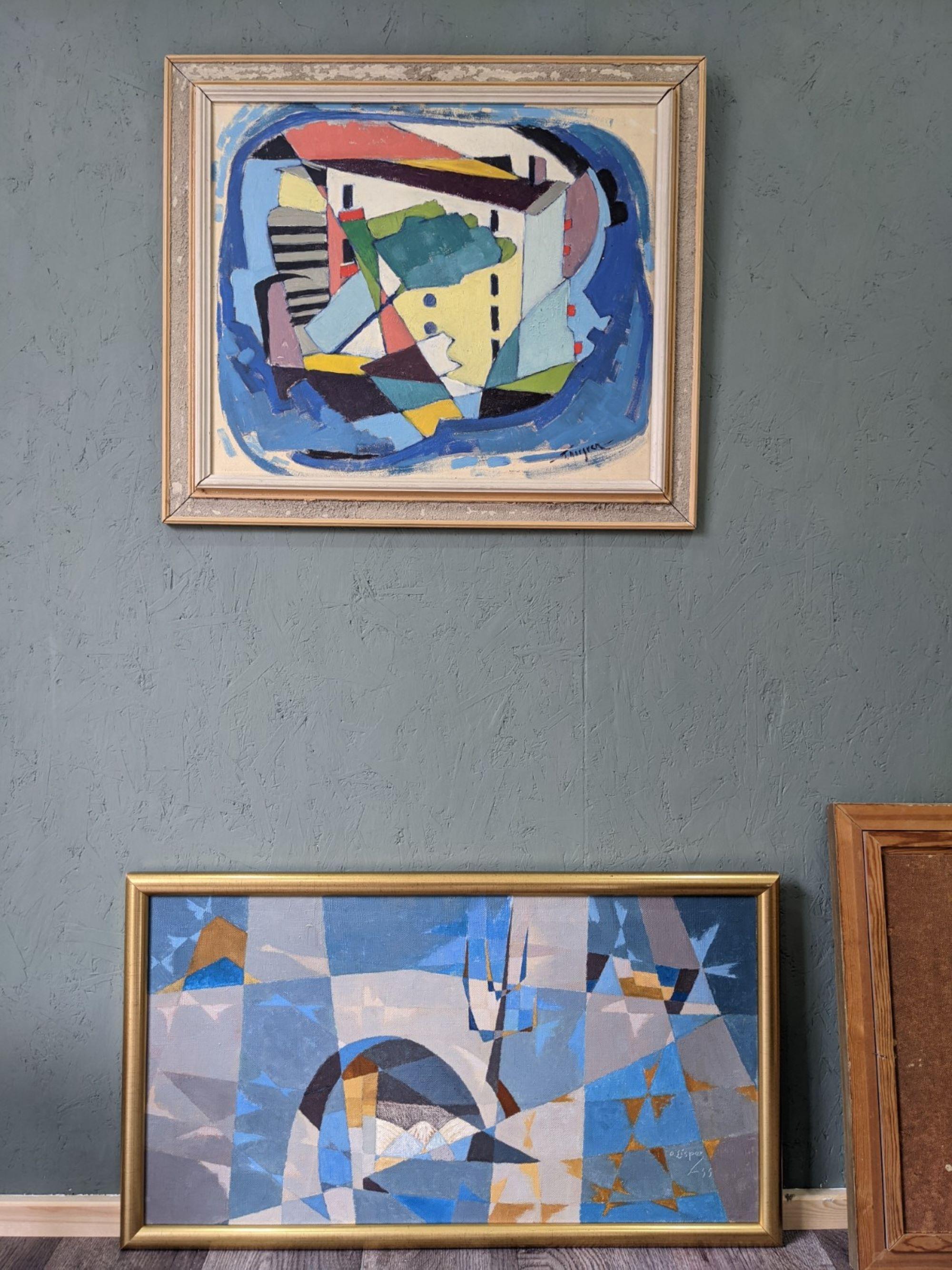 1955 Mid-Century Modern Swedish Abstract Oil Painting, Framed - Sea Bridge 9