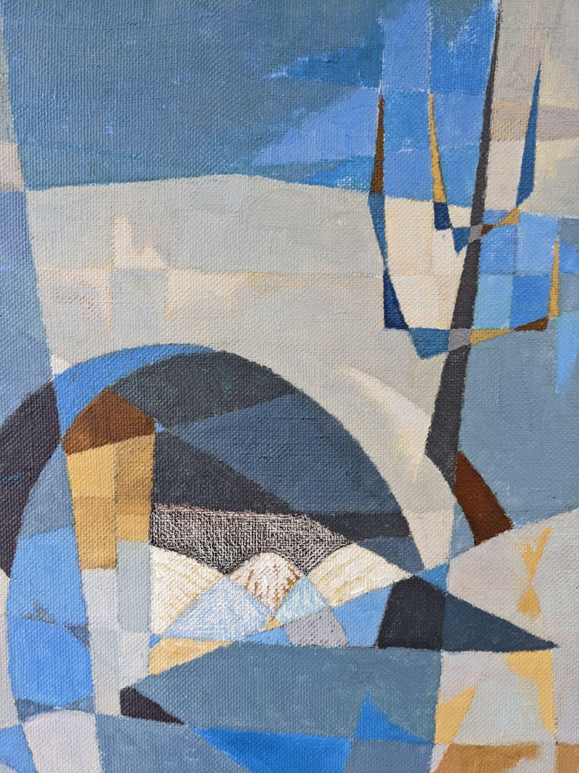 1955 Mid-Century Modern Swedish Abstract Oil Painting, Framed - Sea Bridge 2