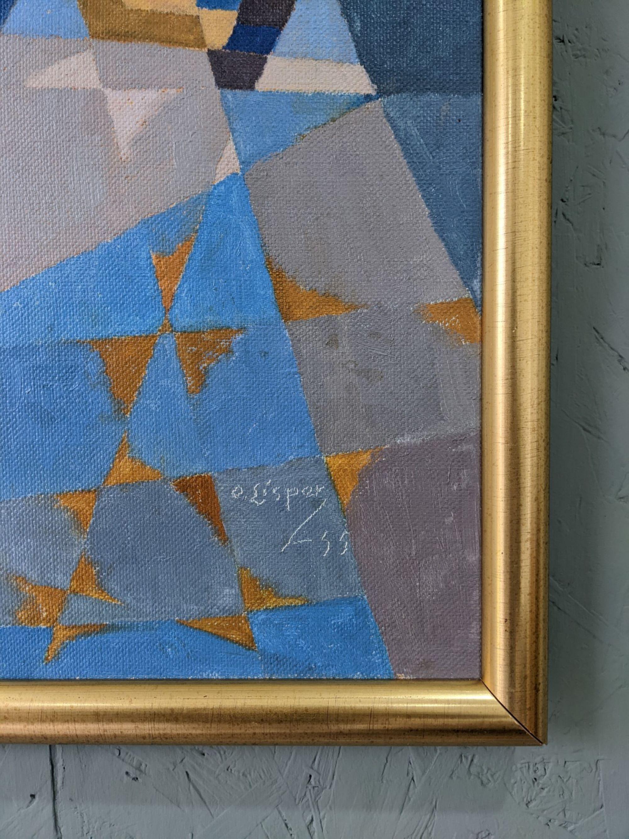 1955 Mid-Century Modern Swedish Abstract Oil Painting, Framed - Sea Bridge 4
