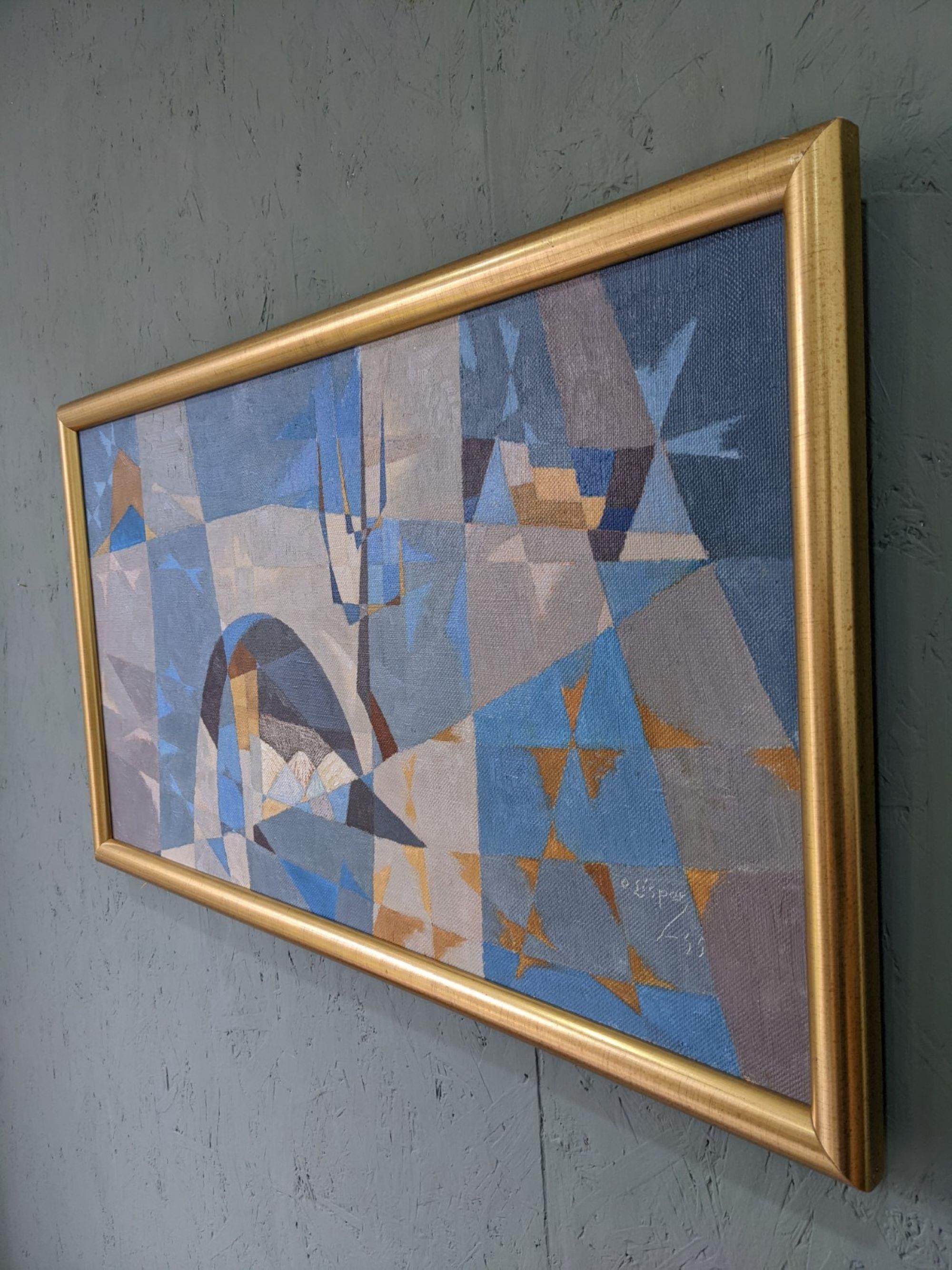 1955 Mid-Century Modern Swedish Abstract Oil Painting, Framed - Sea Bridge 7