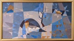 1955 Mid-Century Modern Swedish Abstract Oil Painting, Framed - Sea Bridge
