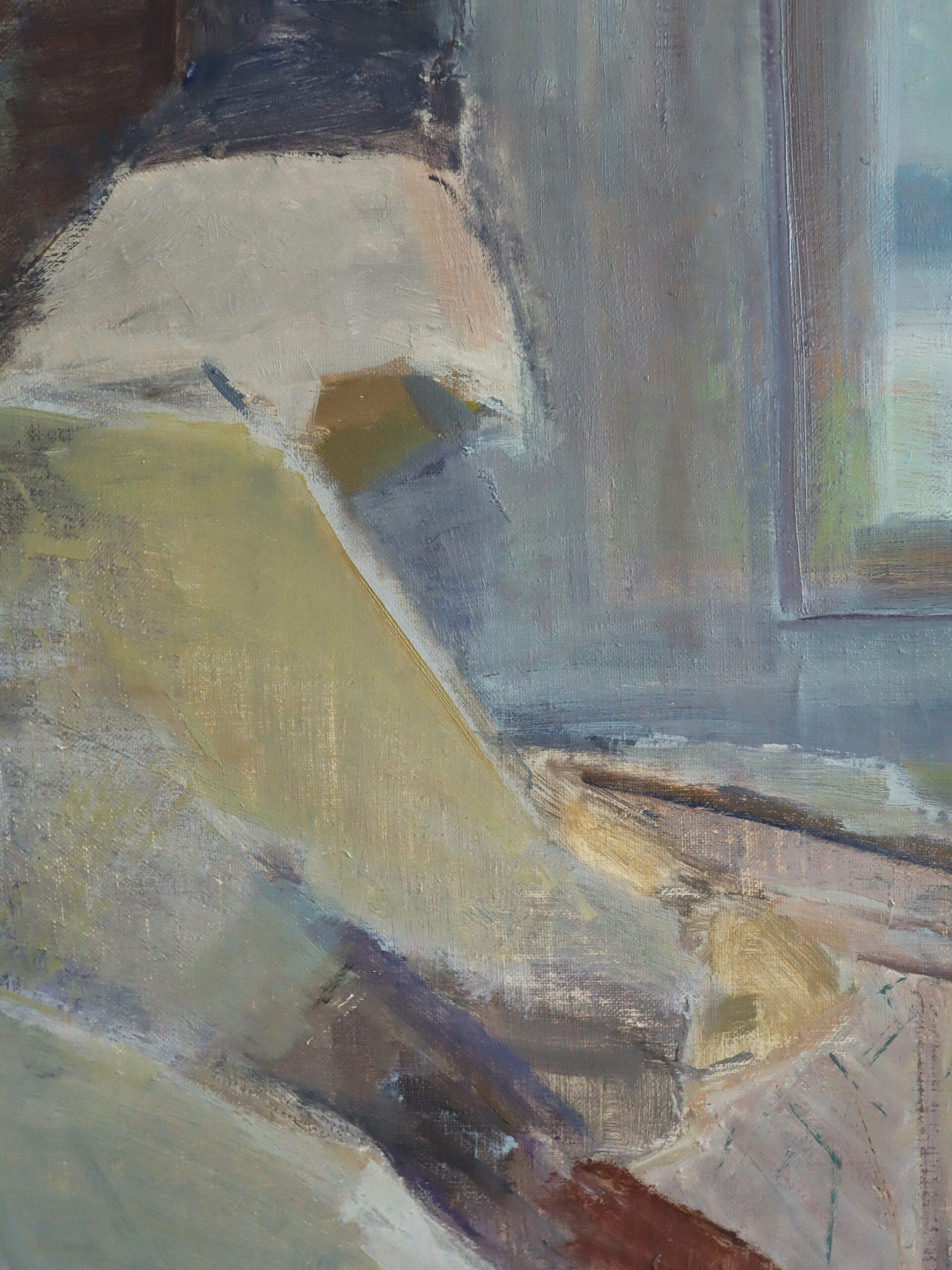 1955 Mid Century Modern Swedish Figurative Oil Painting - A Moment to Herself For Sale 6