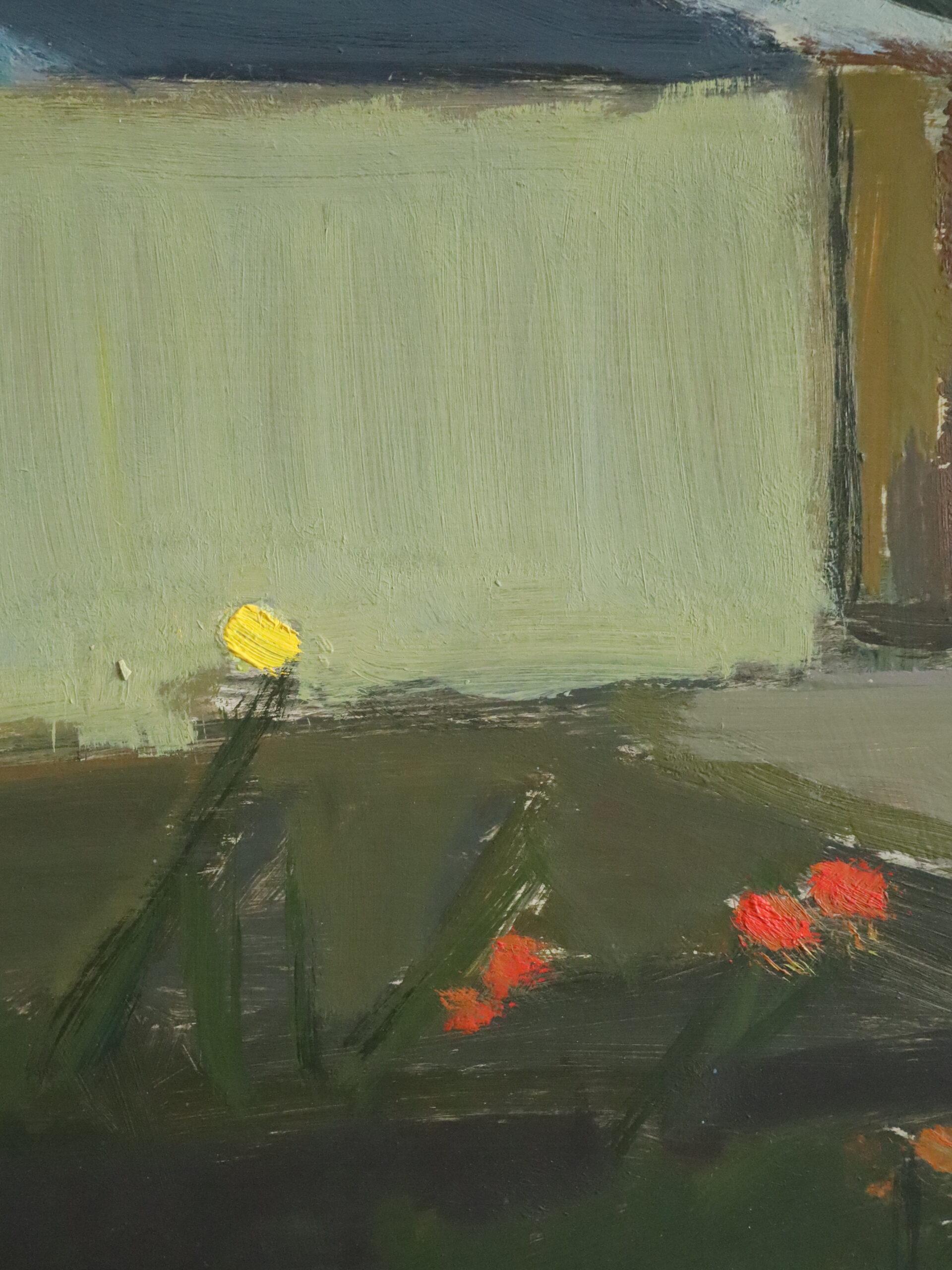 1955 Mid Century Modern Vintage Landscape Oil Painting - Chimneys & Cypress For Sale 8