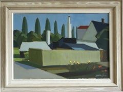 1955 Mid Century Modern Vintage Landscape Oil Painting - Chimneys & Cypress