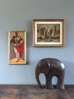 1955 Modernist Swedish Abstract Cubist Landscape Oil Painting - Woodland Rhythm