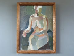 1955 Pintura al óleo figurativa abstracta moderna sueca - Un momento entre pensamientos