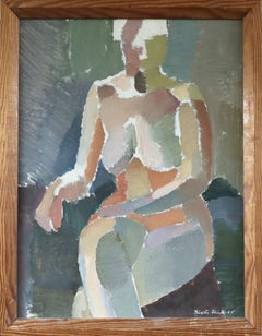 1955 Pintura al óleo figurativa abstracta moderna sueca - Un momento entre pensamientos