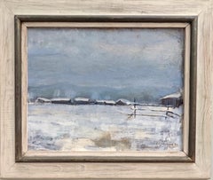 1955 Vintage Landscape Framed Oil Painting Swedish Art - Winter Farm