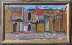 1952 Vintage Mid-Century Swedish Cityscape Oil Painting - Abstract Street 1952 Vintage Mid-Century Swedish Cityscape Oil Painting - Abstract Street