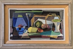 1955 Vintage Modern Abstract Framed Still Life Oil Painting - Cubist Assortment