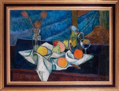 1956 French Post Impressionist oil painting of still life and fruits 