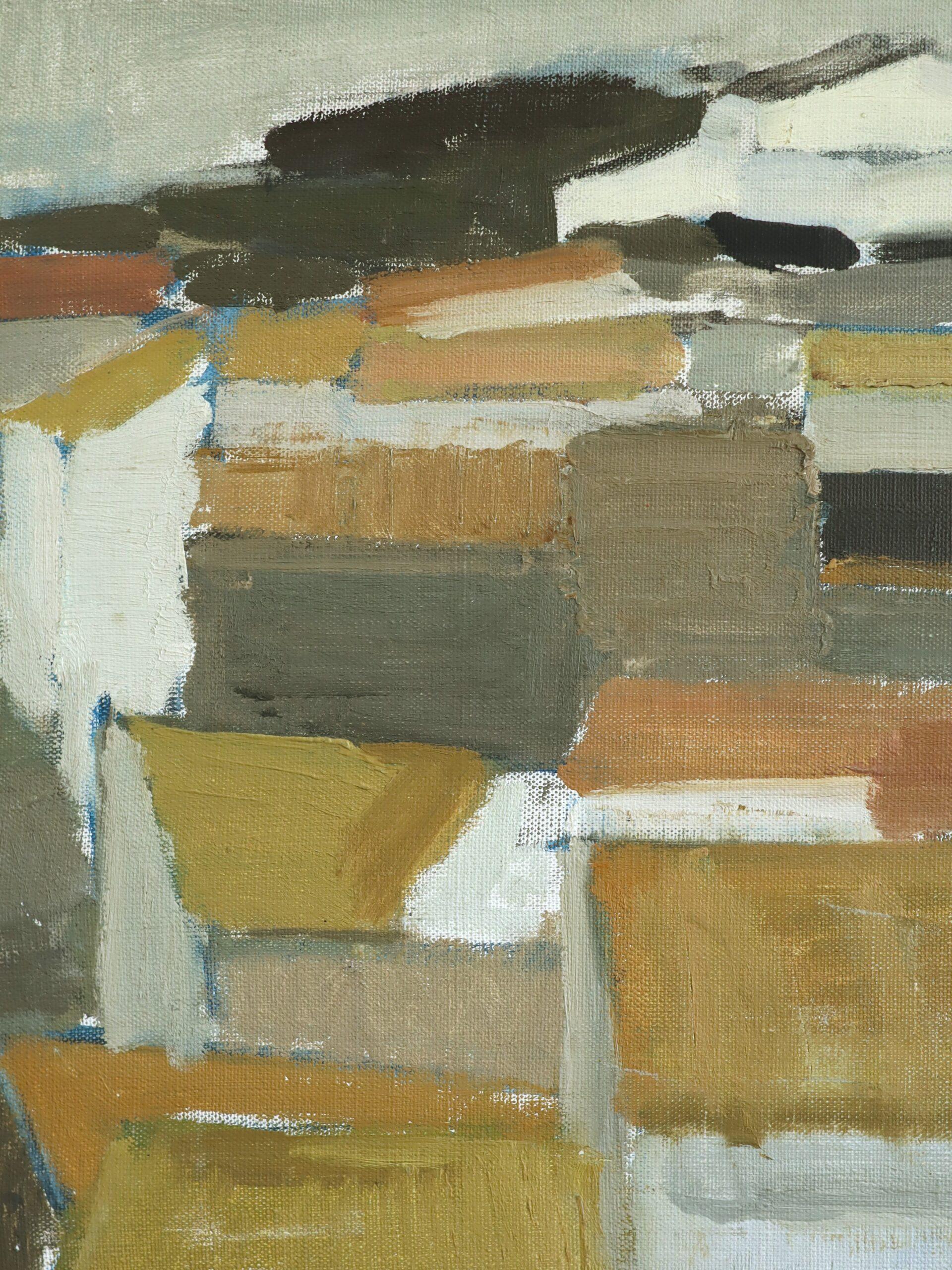 1956 Mid Century Modern Abstrakte Landschaft Ölgemälde - Townes of Cadaques im Angebot 4