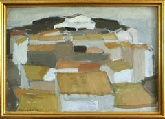 1956 Mid Century Modern Abstract Landscape Oil Painting - Town of Cadaques