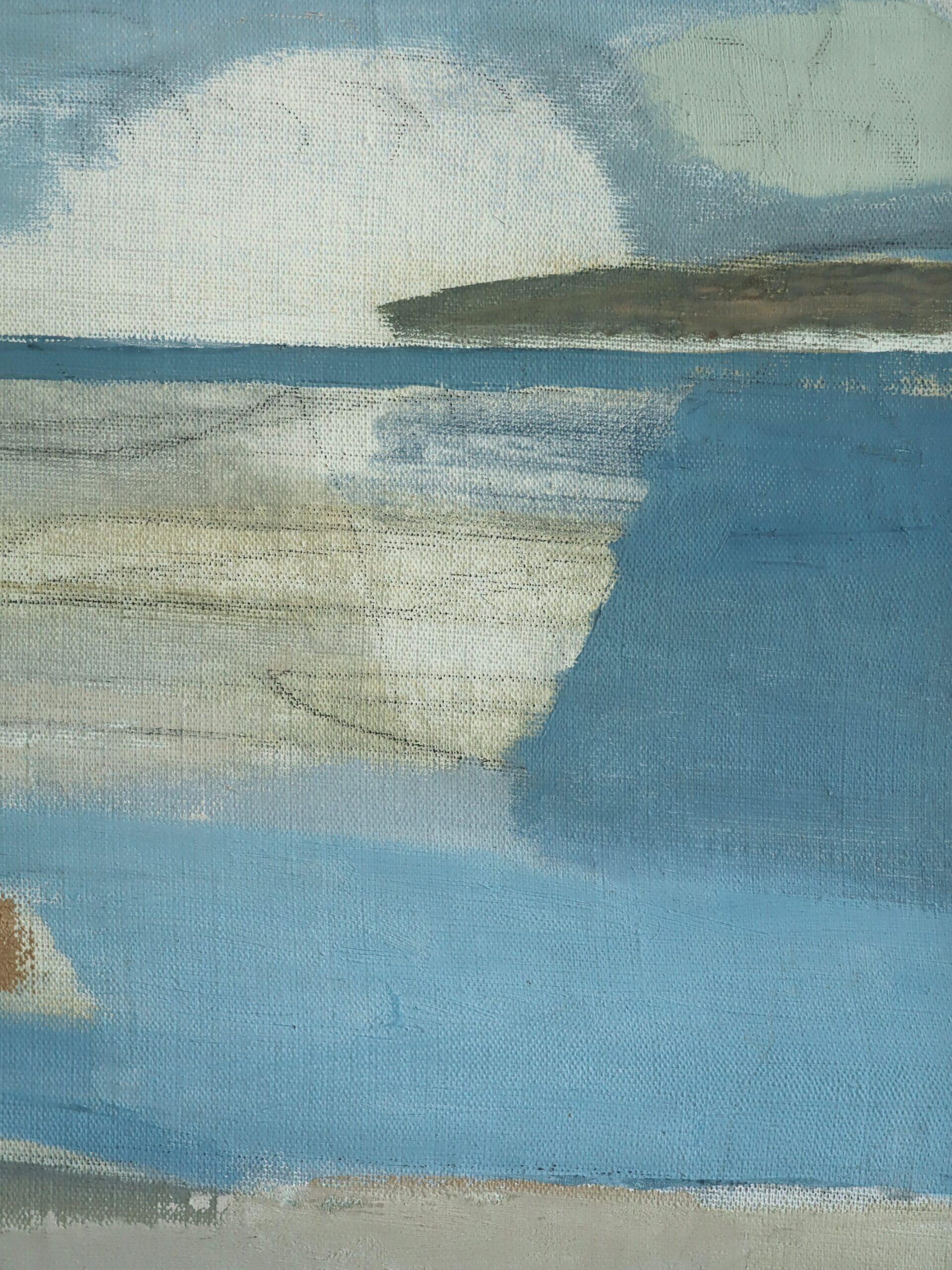 1956 Mid Century Modern Semi-Abstract Landscape Oil Painting - Erinnerung an eine Küste im Angebot 9