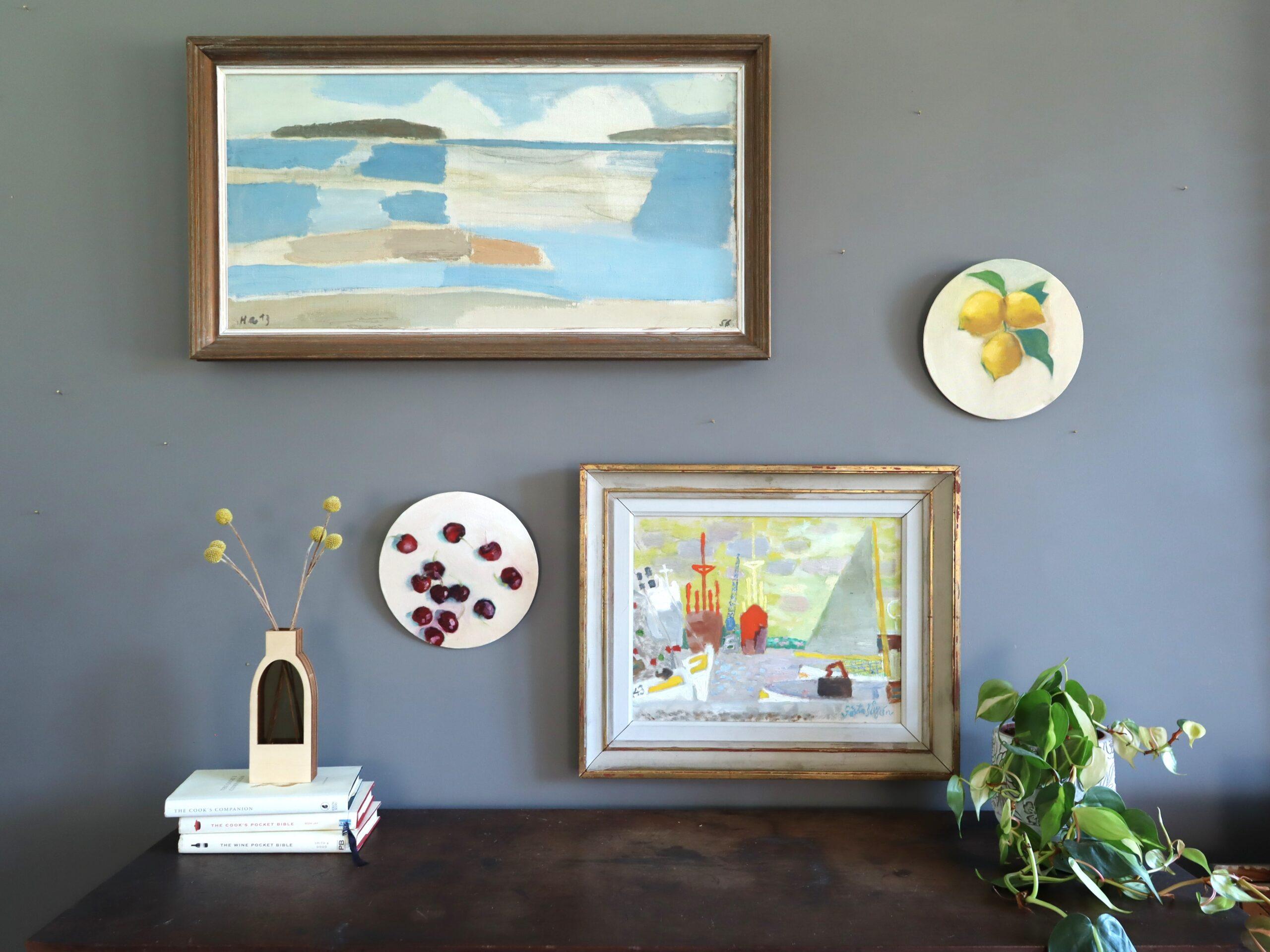 1956 Mid Century Modern Semi-Abstract Landscape Oil Painting - Erinnerung an eine Küste im Angebot 2