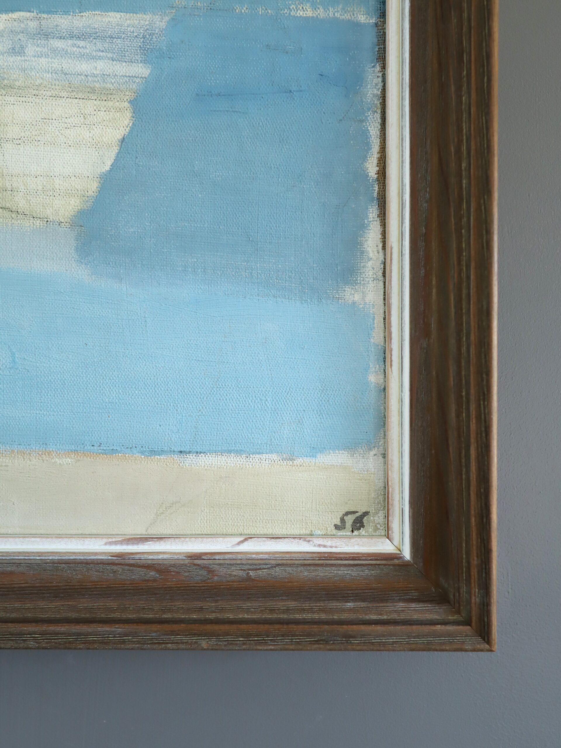 1956 Mid Century Modern Semi-Abstract Landscape Oil Painting - Erinnerung an eine Küste im Angebot 6