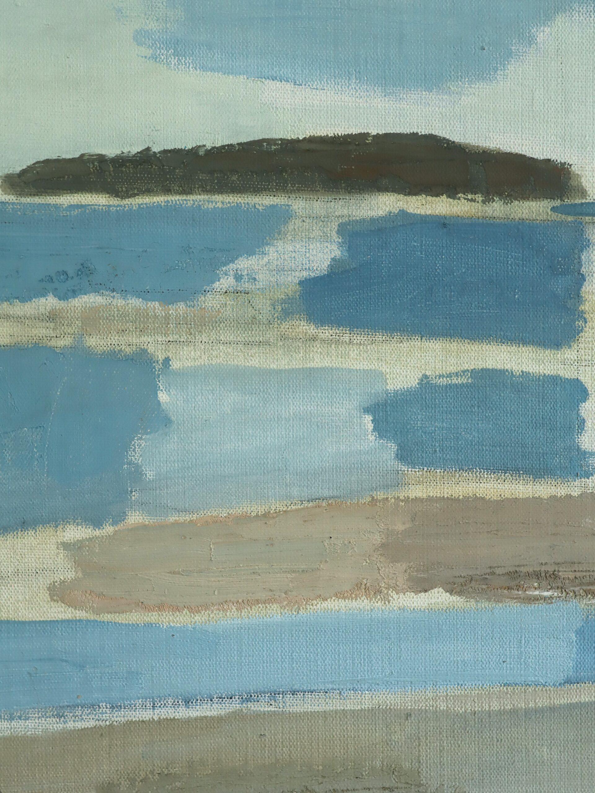 1956 Mid Century Modern Semi-Abstract Landscape Oil Painting - Erinnerung an eine Küste im Angebot 7