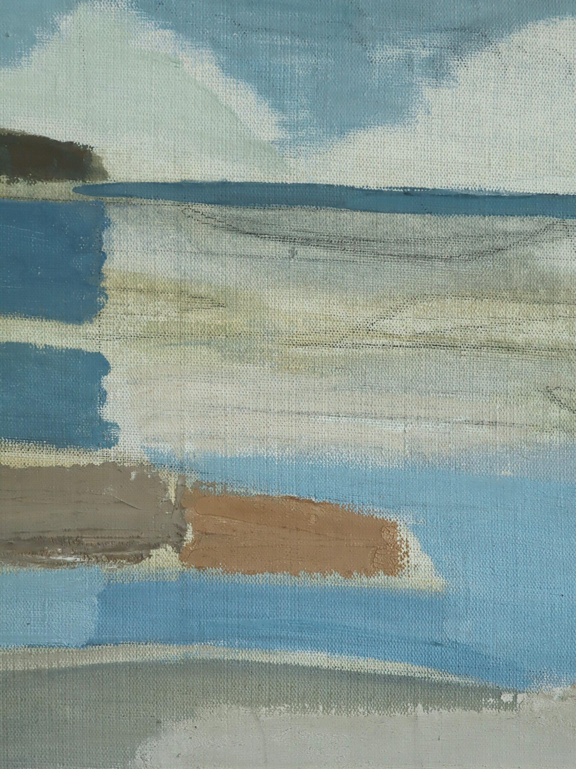 1956 Mid Century Modern Semi-Abstract Landscape Oil Painting - Erinnerung an eine Küste im Angebot 8