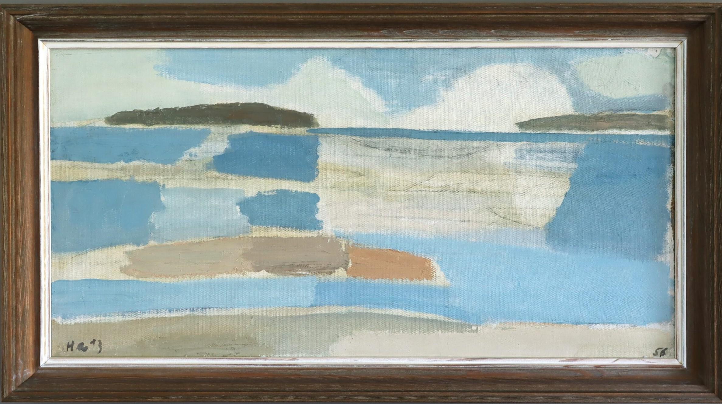 1956 Mid Century Modern Semi-Abstract Landscape Oil Painting - Memory of a Coast