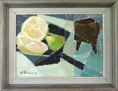 1956 Mid Century Modern Swedish Cubist Still Life Oil Painting - Sliced Lemons