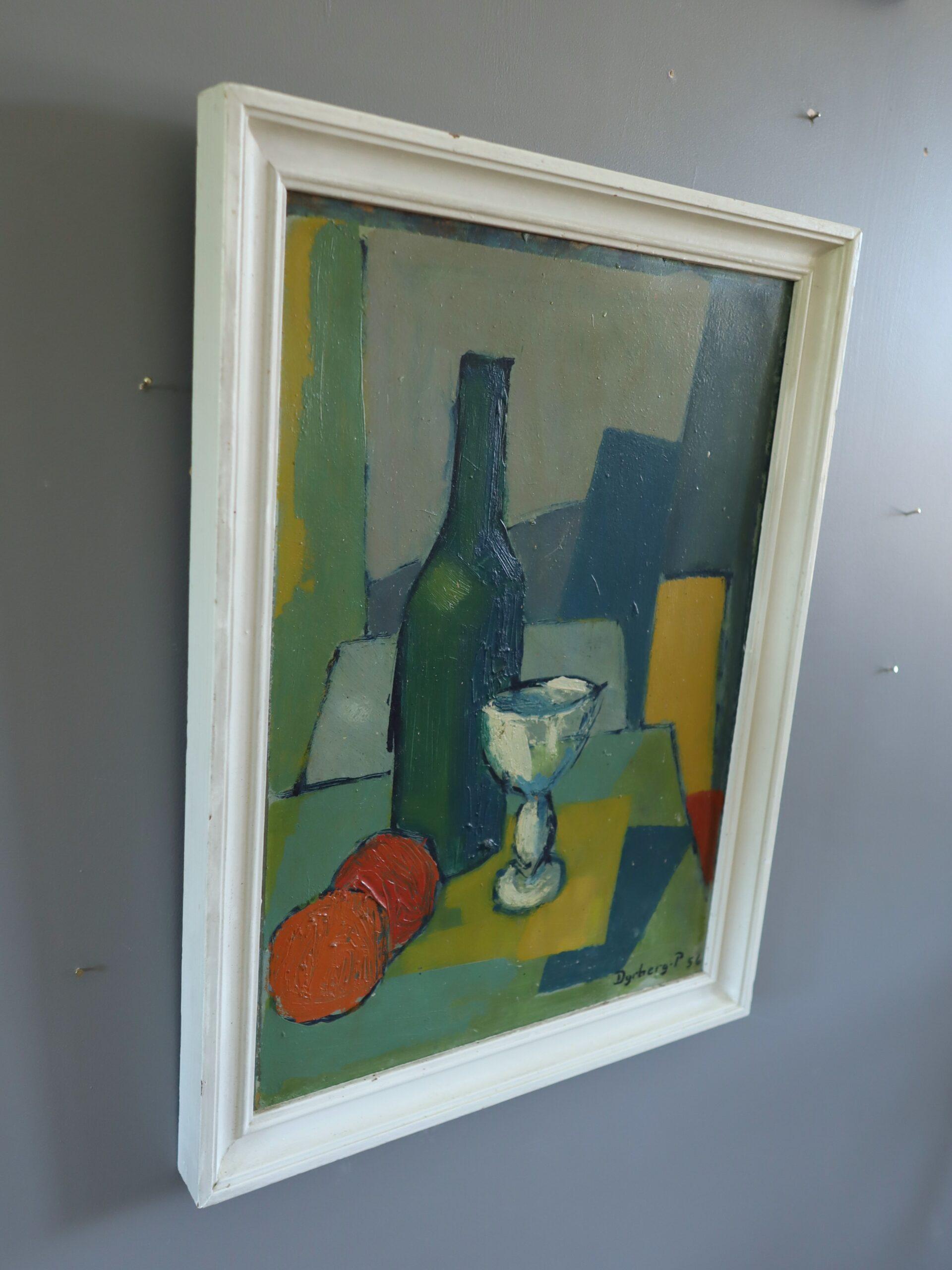 1956 Pittura a olio espressiva svedese della metà del secolo scorso - Natura morta con calice - Still-Life Painting Grigio di Unknown