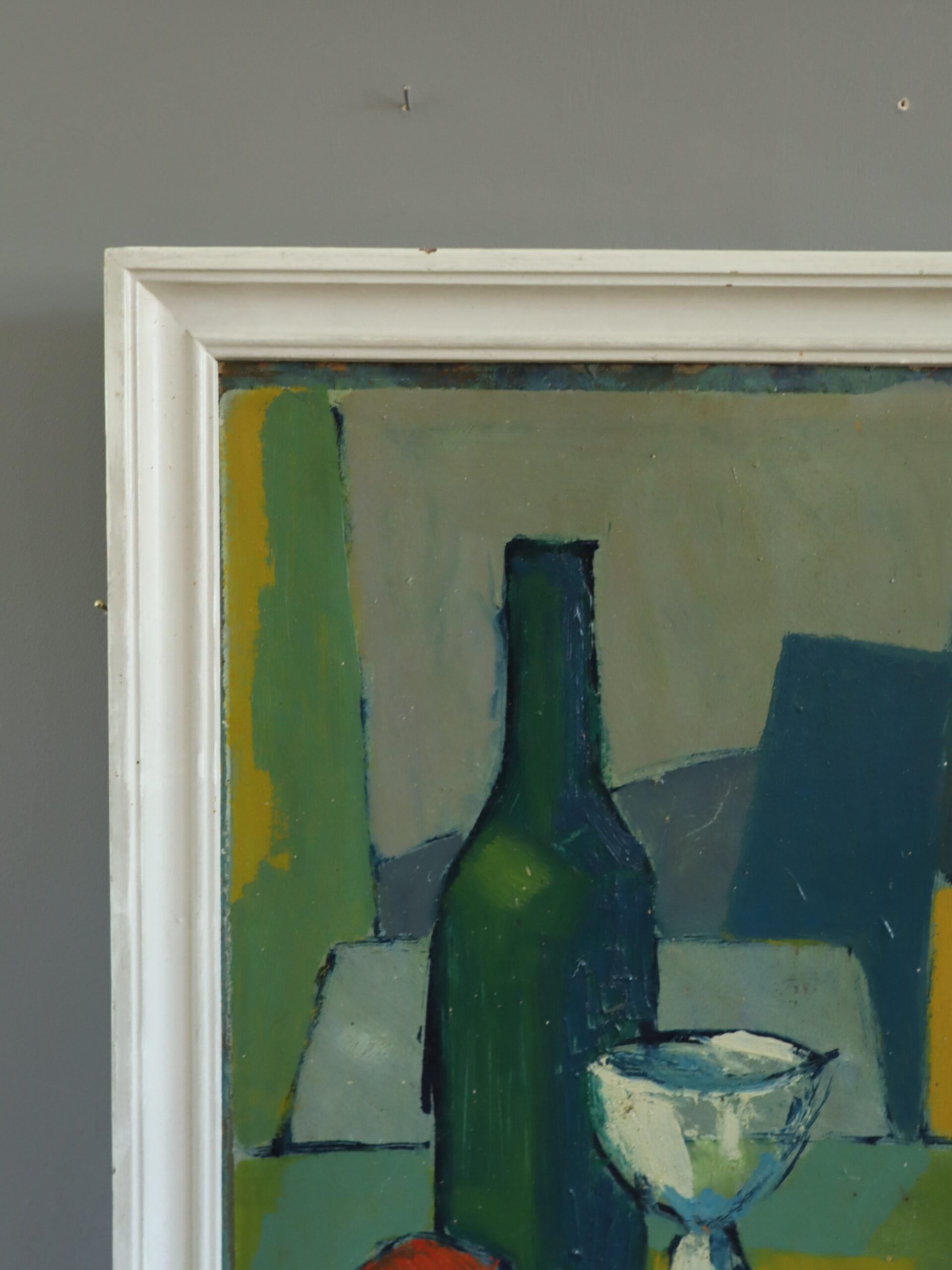 1956 Pittura a olio espressiva svedese della metà del secolo scorso - Natura morta con calice in vendita 1