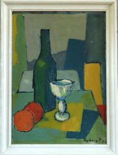 1956 Pintura al óleo expresiva sueca moderna de mediados de siglo -Vida muerta con cáliz