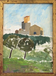 1956 Mid-Century Modern Town Landscape Framed Oil Painting - Sant Pol de Mar
