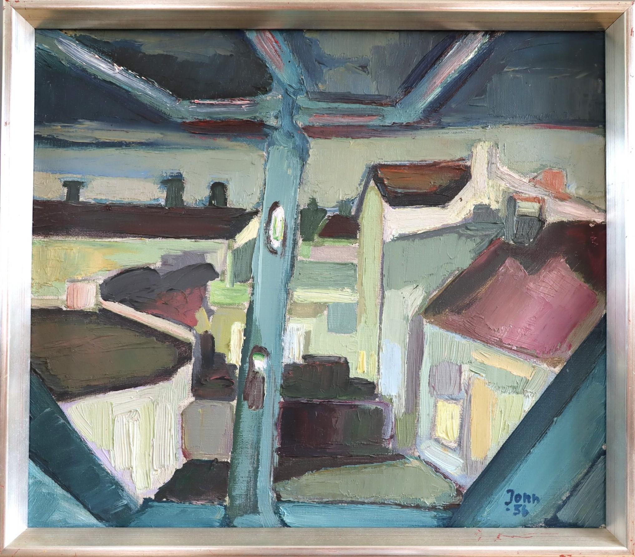 1956 Mid Century Modern Vintage Abstrakte Landschaft Ölgemälde -Structural View