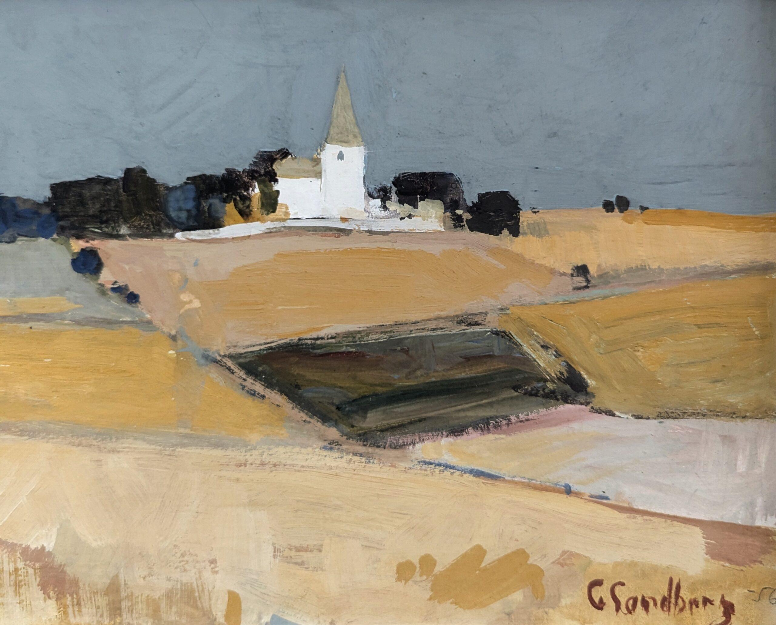 1956 Vintage Mid-Century Modern Abstract Landscape Oil Painting - Golden Plains 7