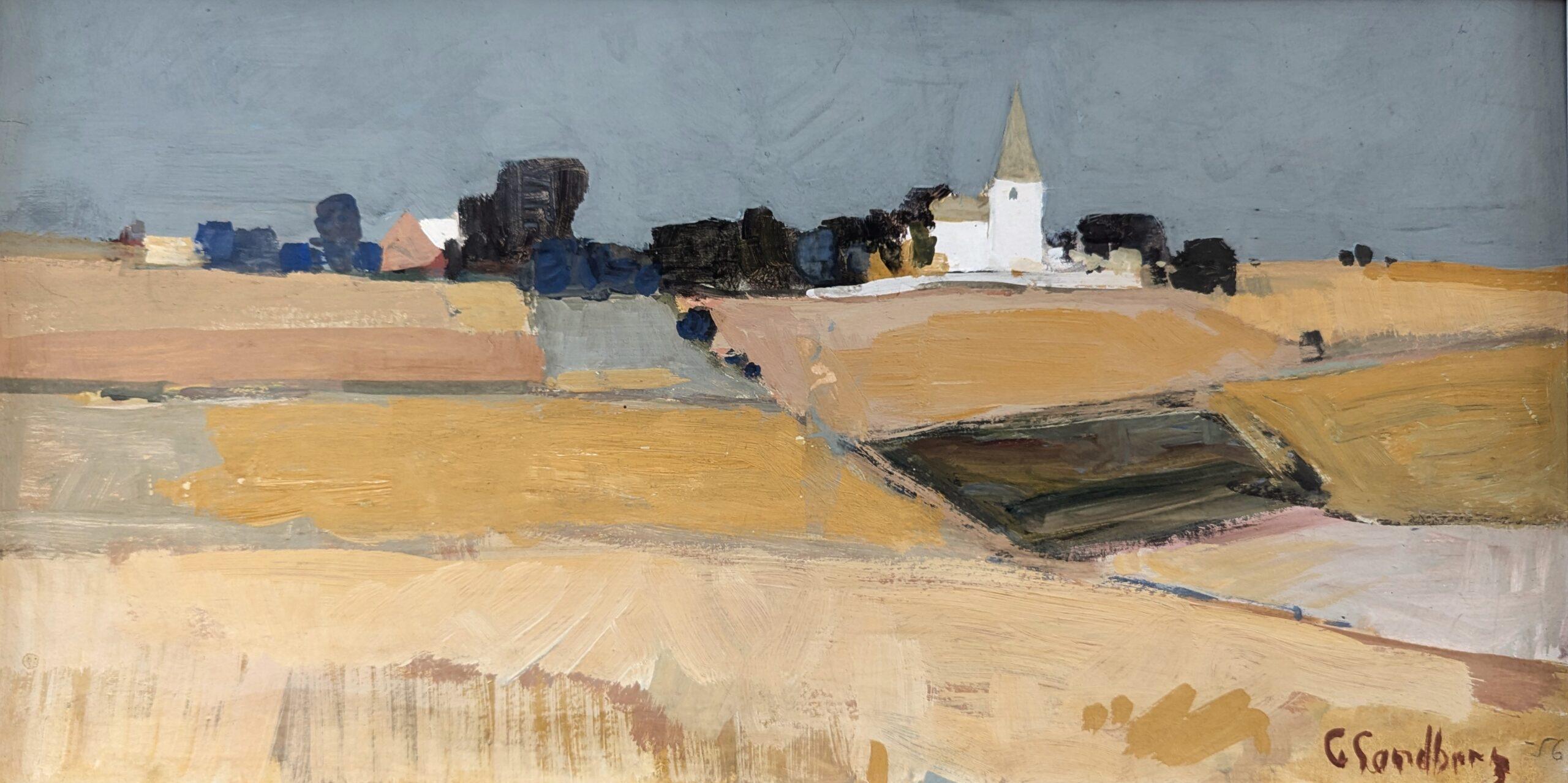 1956 Vintage Mid-Century Modern Abstract Landscape Oil Painting - Golden Plains 8