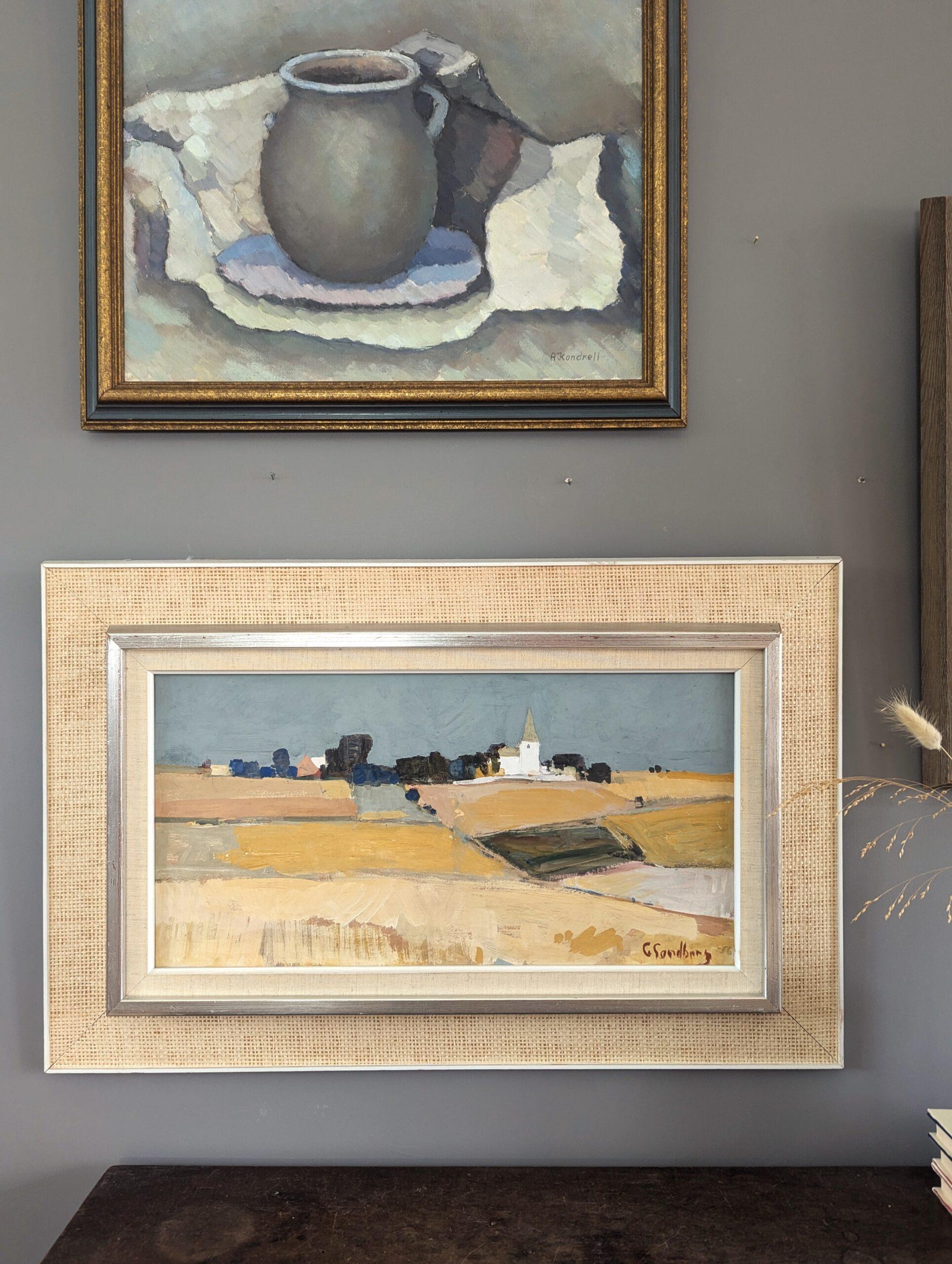 1956 Vintage Mid-Century Modern Abstract Landscape Oil Painting - Golden Plains 1