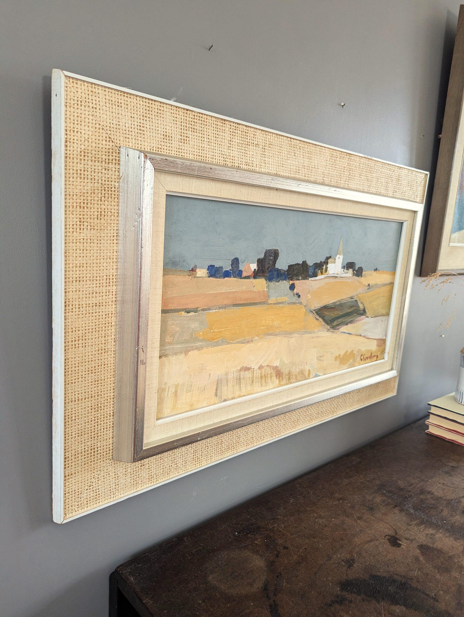 1956 Vintage Mid-Century Modern Abstract Landscape Oil Painting - Golden Plains 2