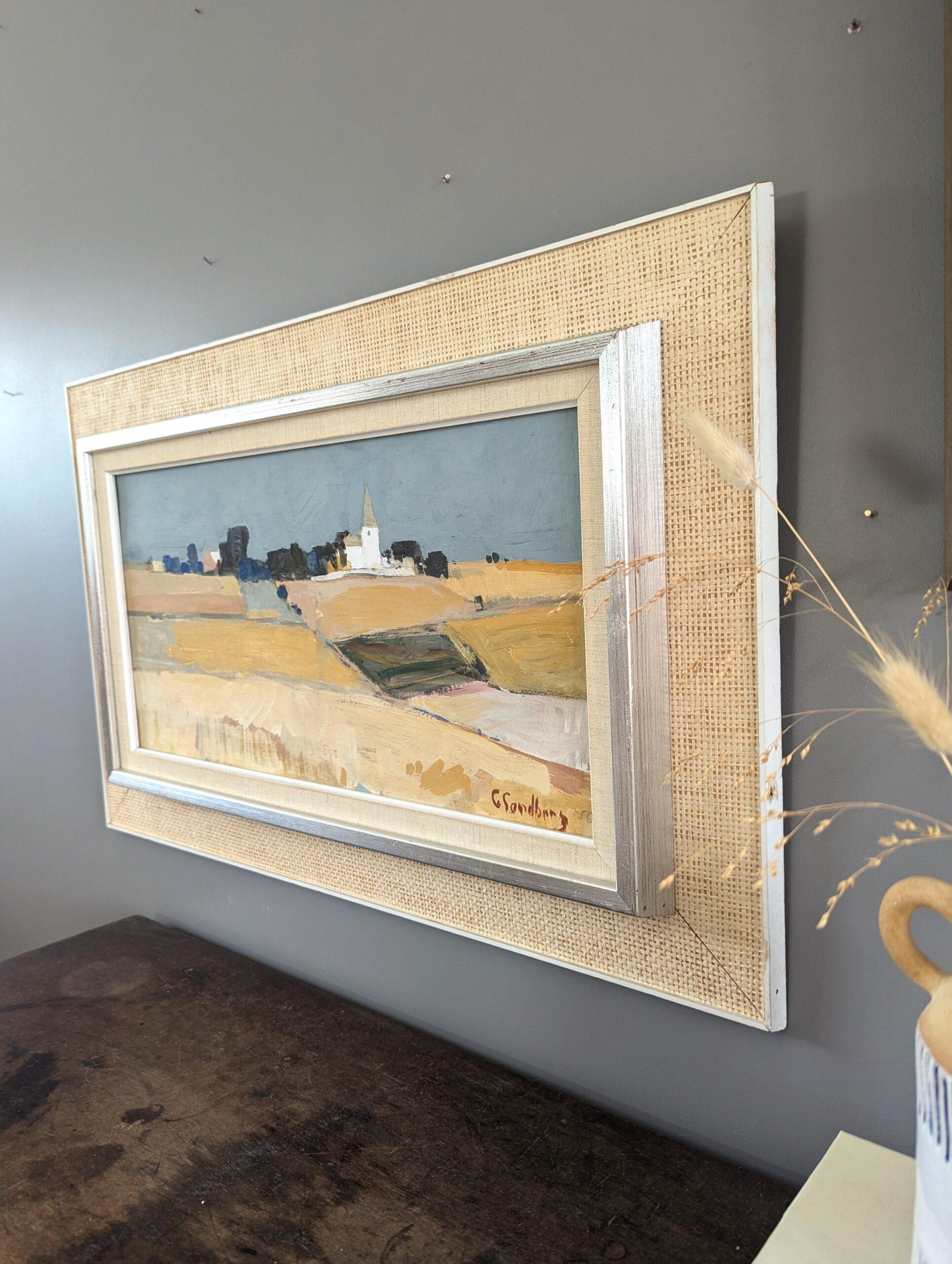 1956 Vintage Mid-Century Modern Abstract Landscape Oil Painting - Golden Plains 3