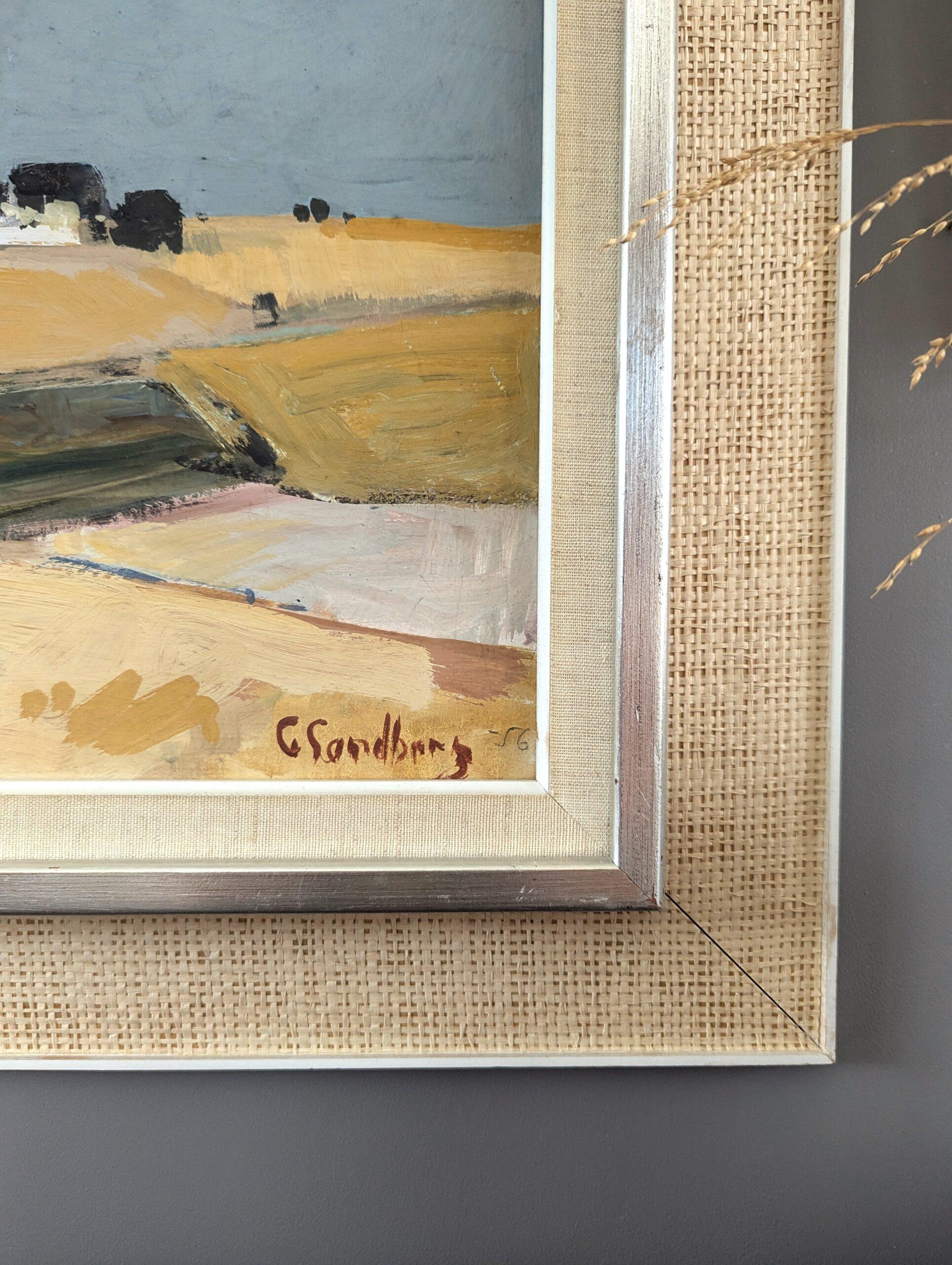 1956 Vintage Mid-Century Modern Abstract Landscape Oil Painting - Golden Plains 5