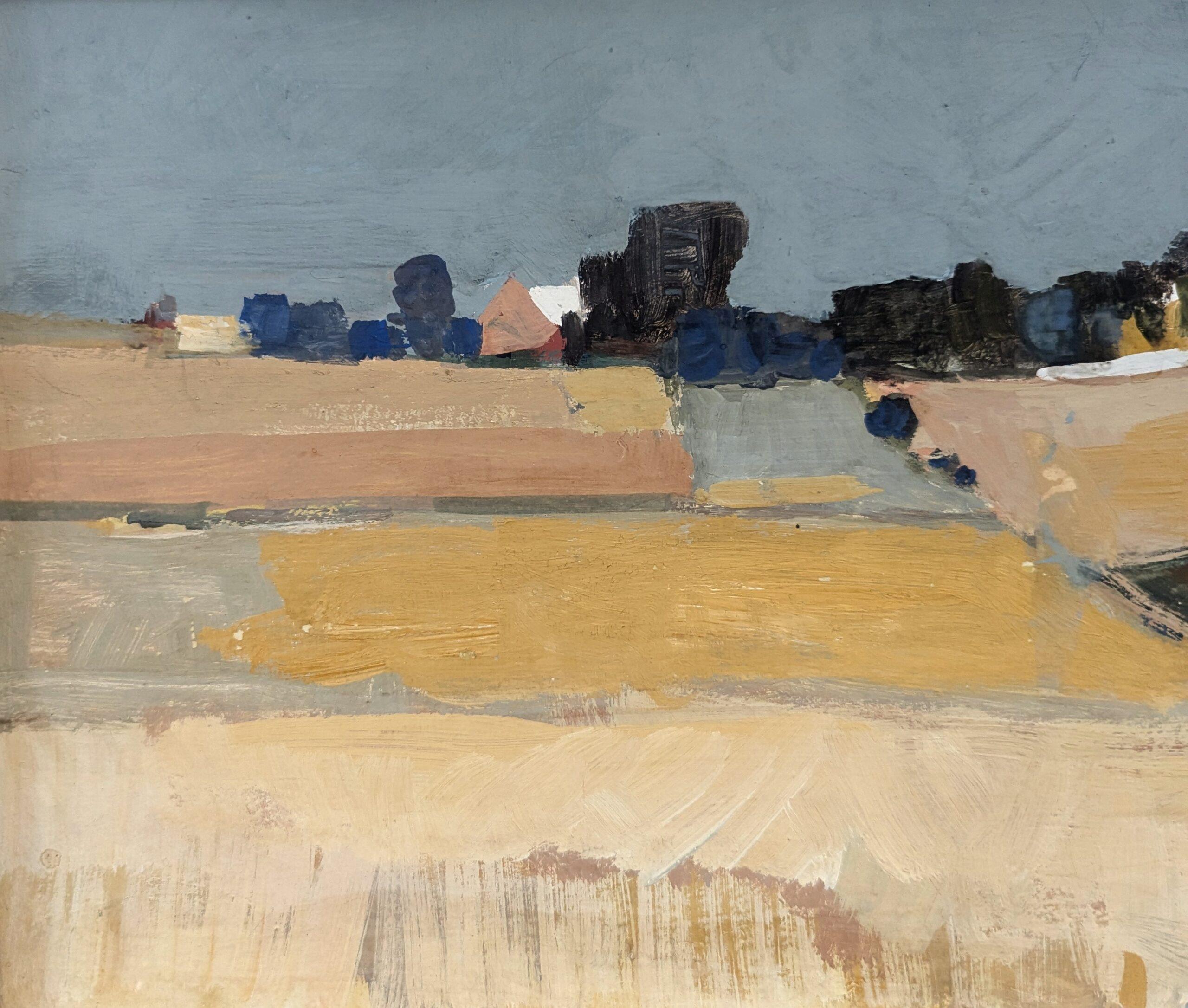 1956 Vintage Mid-Century Modern Abstract Landscape Oil Painting - Golden Plains 6