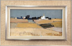 1956 Vintage Mid-Century Modern Abstract Landscape Oil Painting - Golden Plains