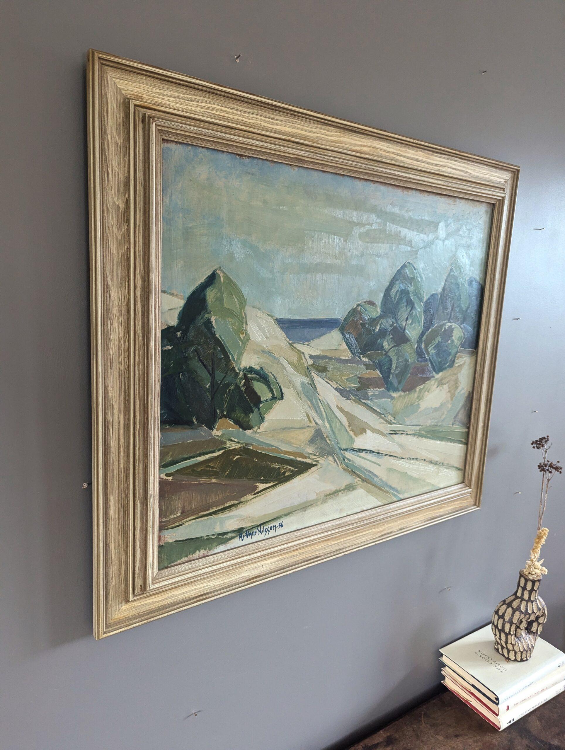 1956 Vintage Mid Century Modern Swedish Landscape Oil Painting -The Winding Path (Le chemin sinueux) 1