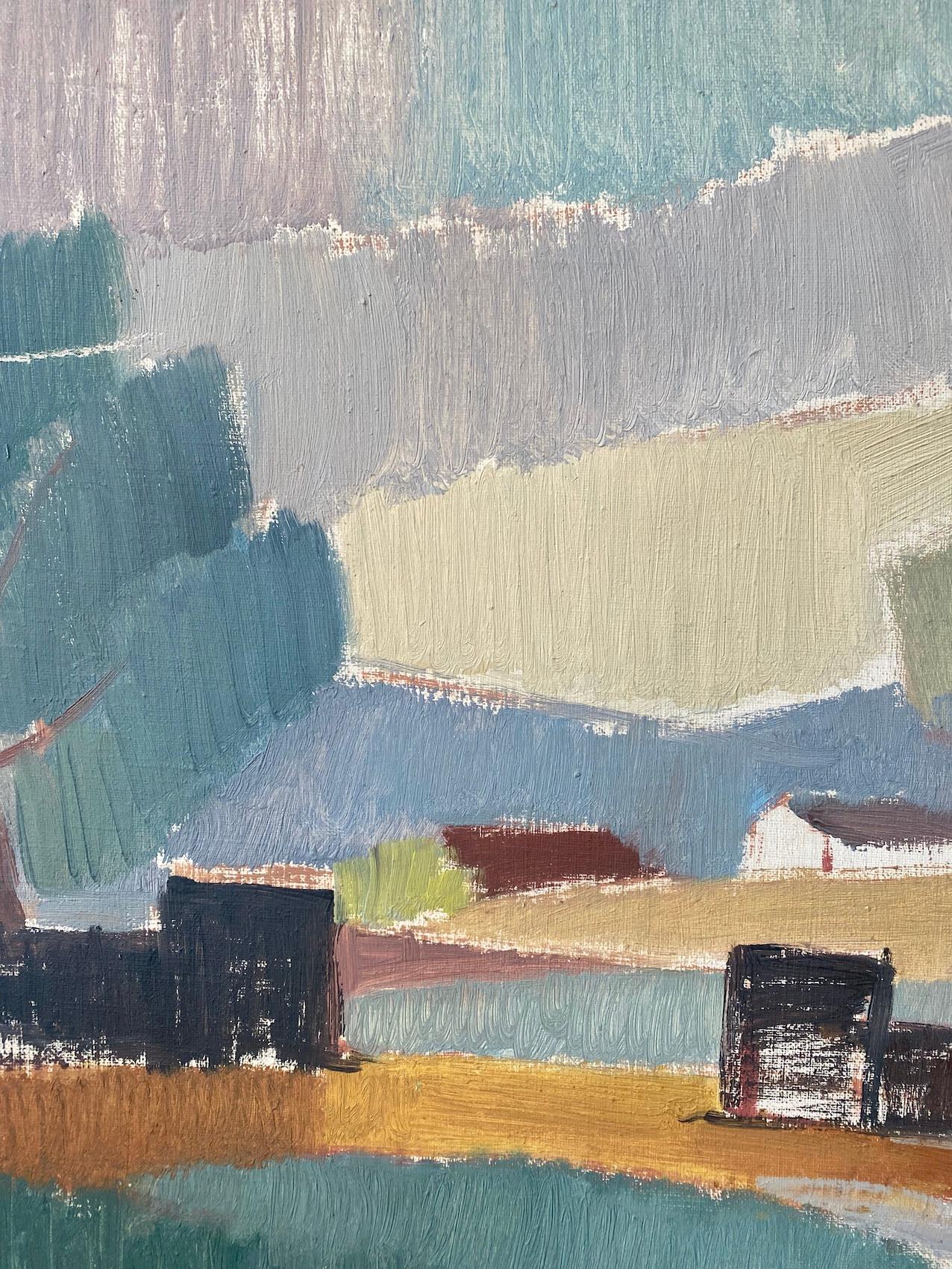 1956 Vintage Modernist Swedish Framed Landscape Oil Painting - Pastel Valley 1