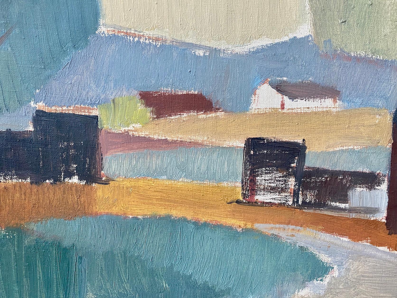 1956 Vintage Modernist Swedish Framed Landscape Oil Painting - Pastel Valley 2
