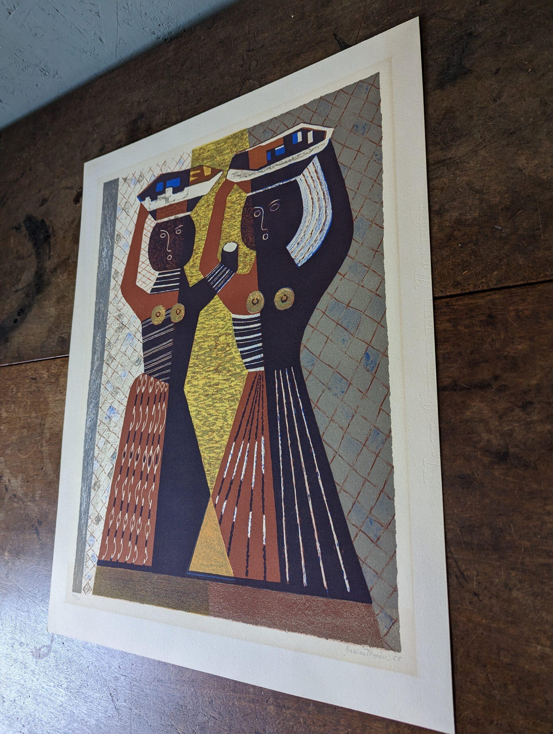 1957 Mid-Century Abstract Signed Swedish Lithograph by Esaias Thorén - Baskets - Modern Painting by Unknown