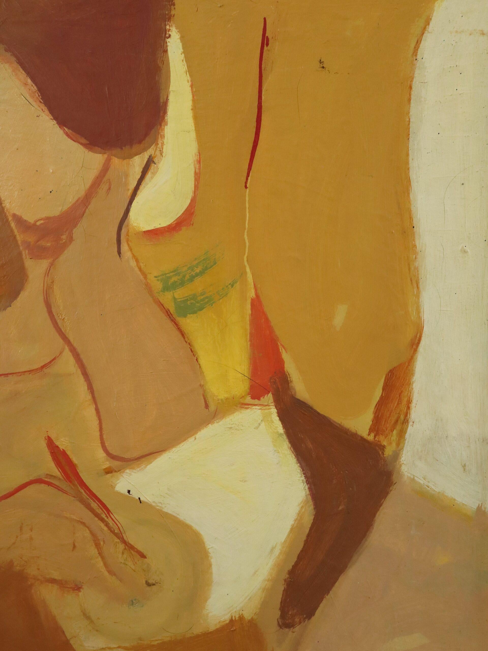 1957 Mid Century Modern Abstrakt Figurativ Ölgemälde - Der Briefschreiber im Angebot 5