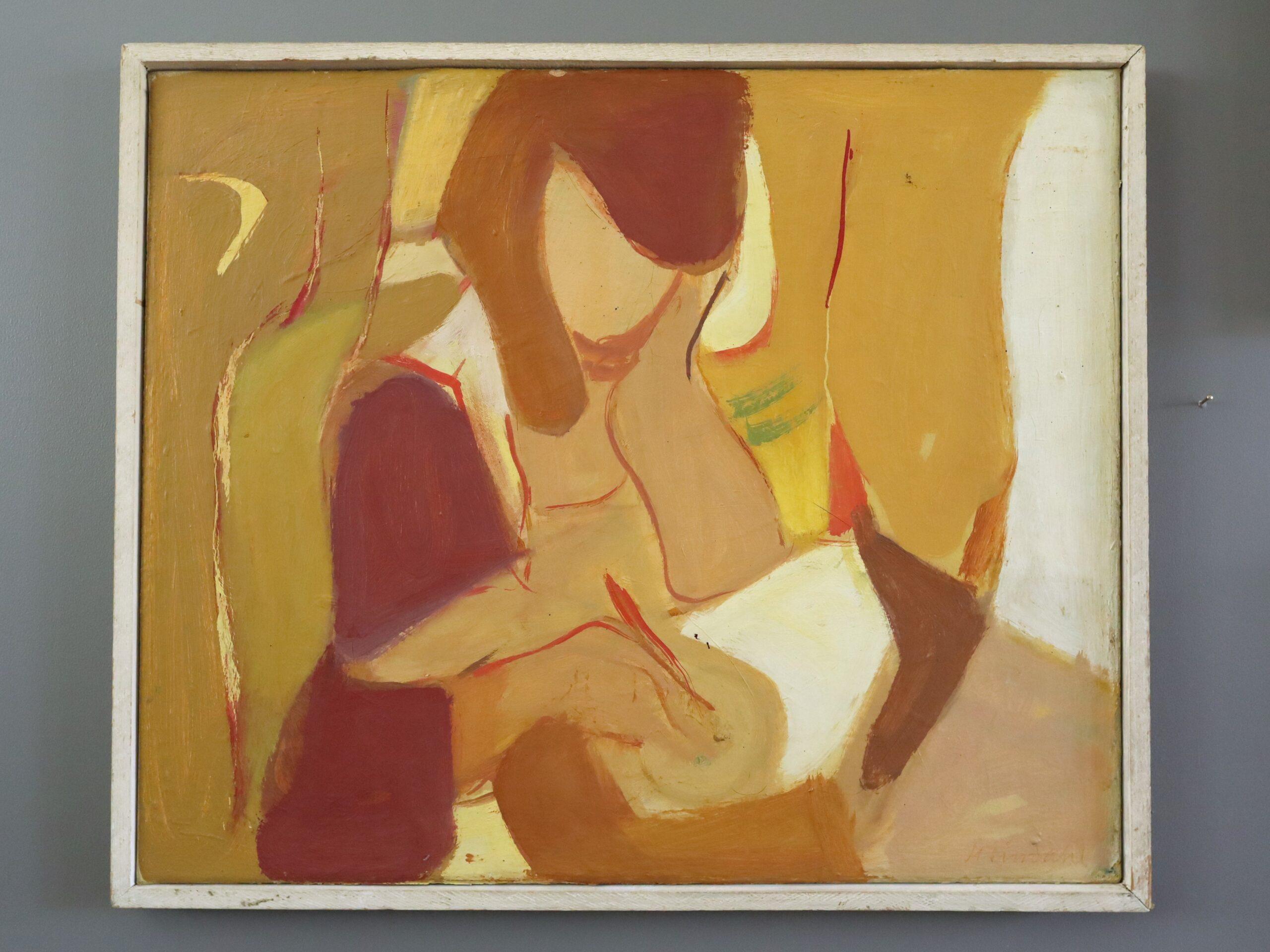 1957 Mid Century Modern Abstrakt Figurativ Ölgemälde - Der Briefschreiber – Painting von Unknown