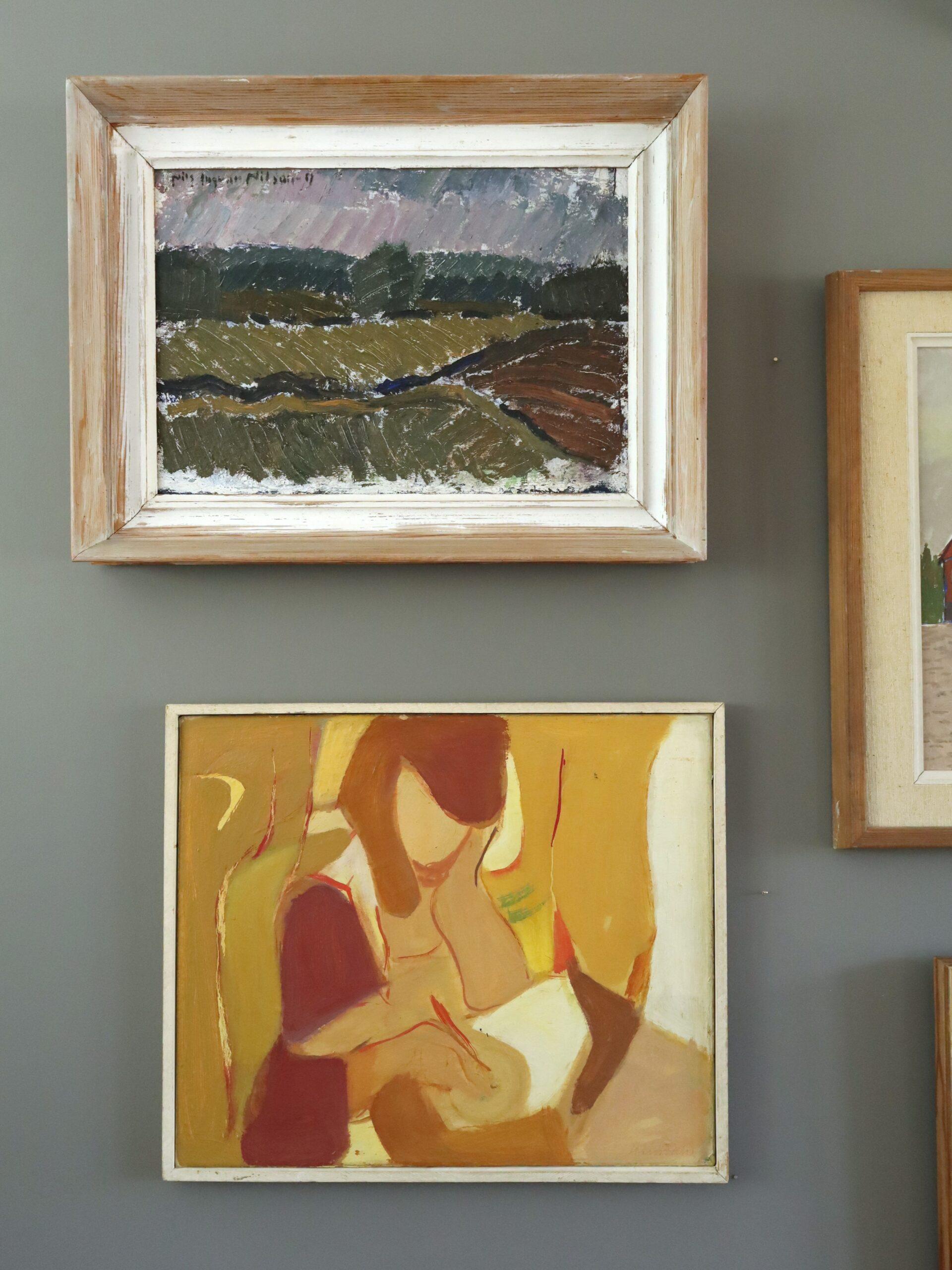 1957 Mid Century Modern Abstrakt Figurativ Ölgemälde - Der Briefschreiber (Moderne), Painting, von Unknown