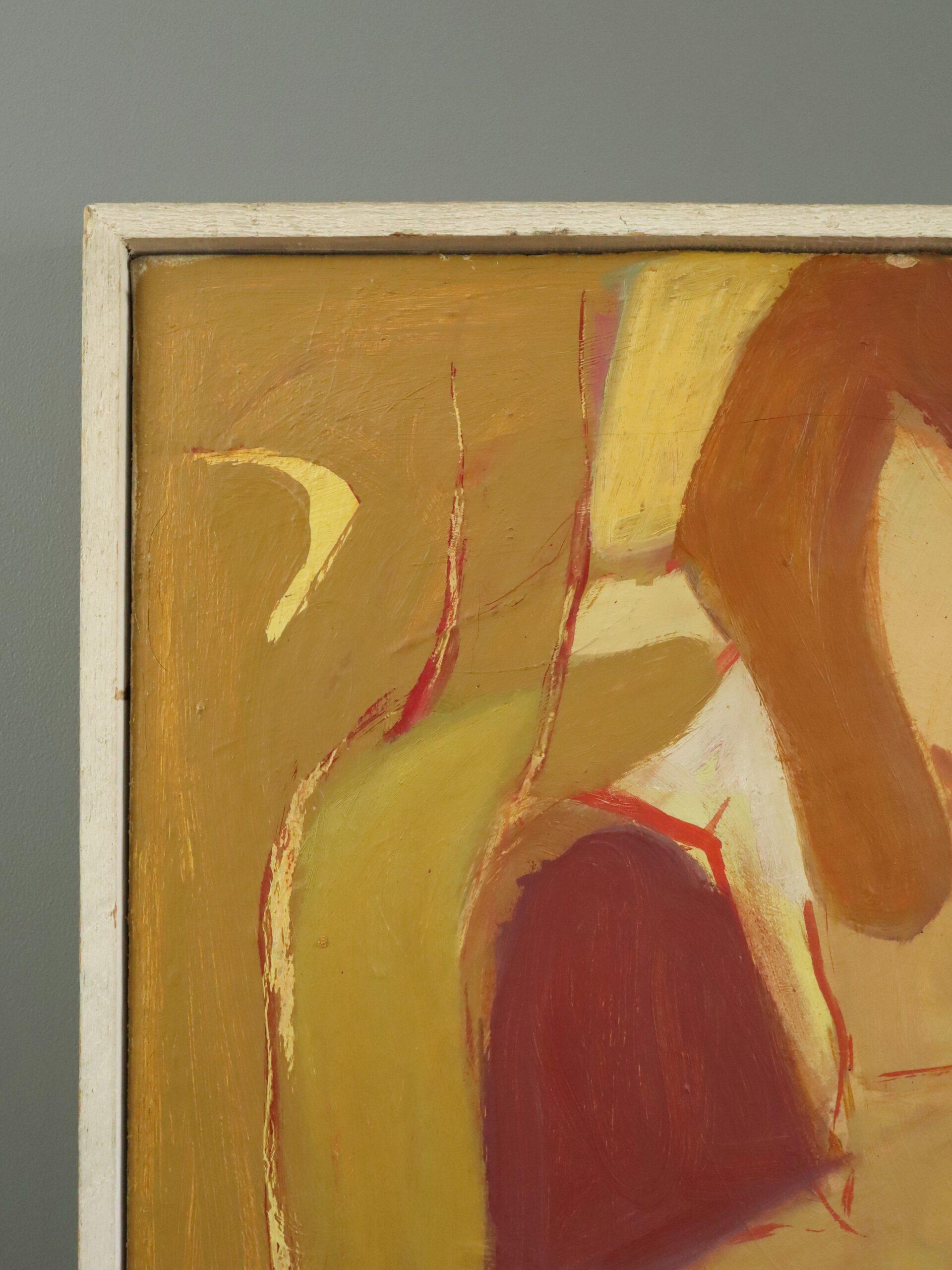 1957 Mid Century Modern Abstrakt Figurativ Ölgemälde - Der Briefschreiber im Angebot 1