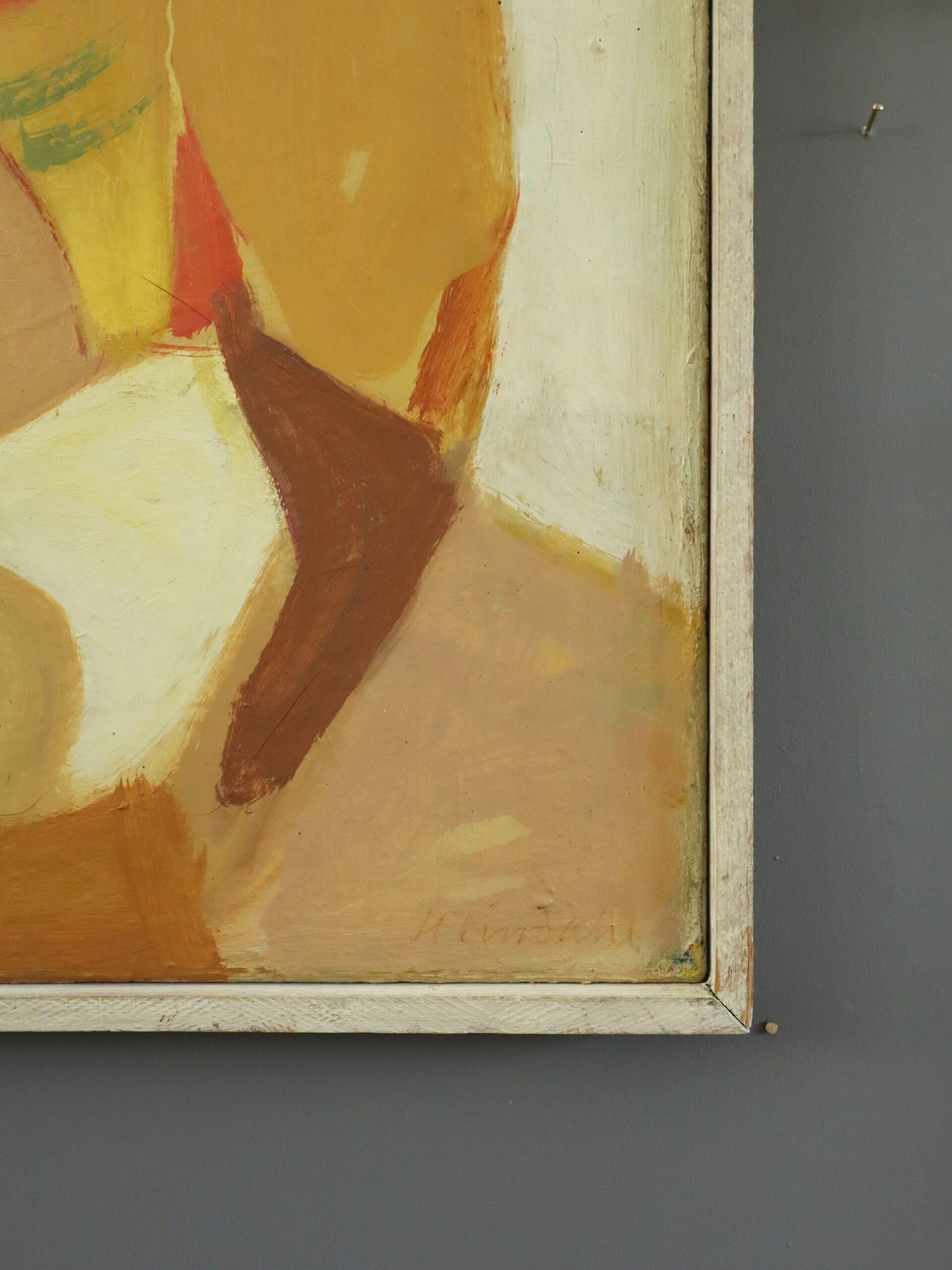 1957 Mid Century Modern Abstrakt Figurativ Ölgemälde - Der Briefschreiber im Angebot 2