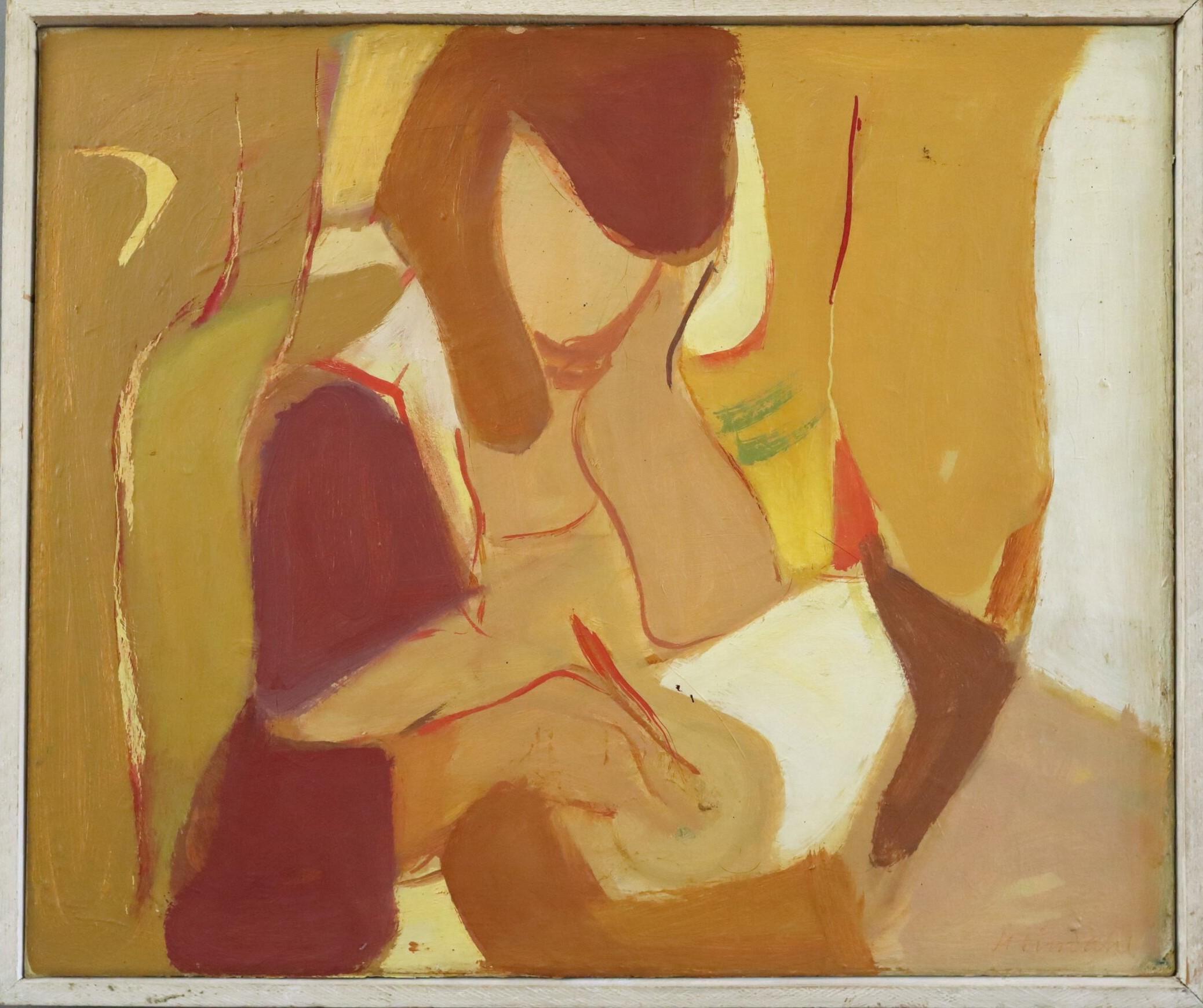 1957 Mid Century Modern Abstrakt Figurativ Ölgemälde - Der Briefschreiber