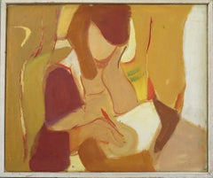 1957 Mid Century Modern Abstrakt Figurativ Ölgemälde - Der Briefschreiber