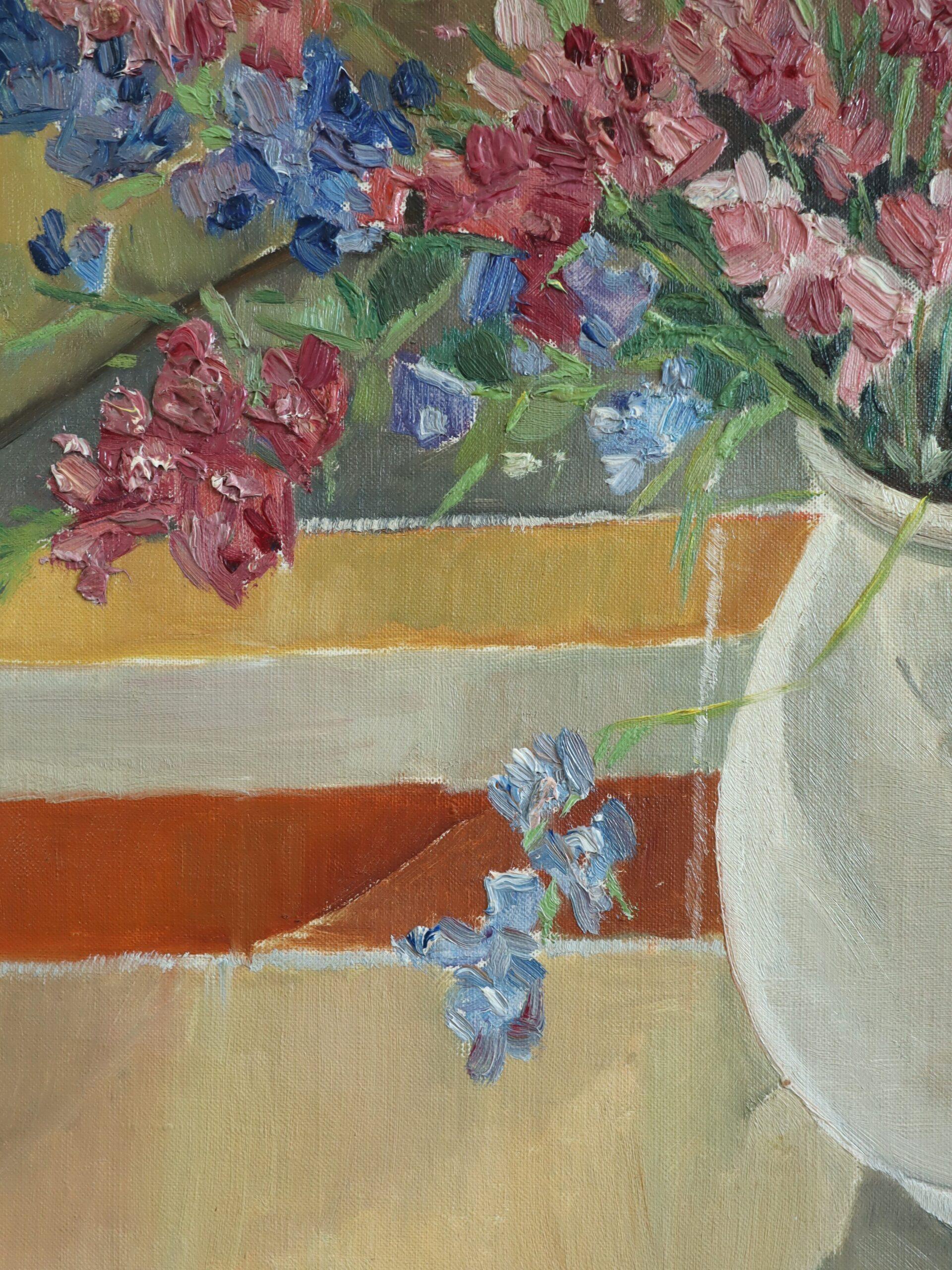 1957 Nature morte à l'huile moderne du milieu du siècle - Bouquet dans la lumière de l'après-midi en vente 7